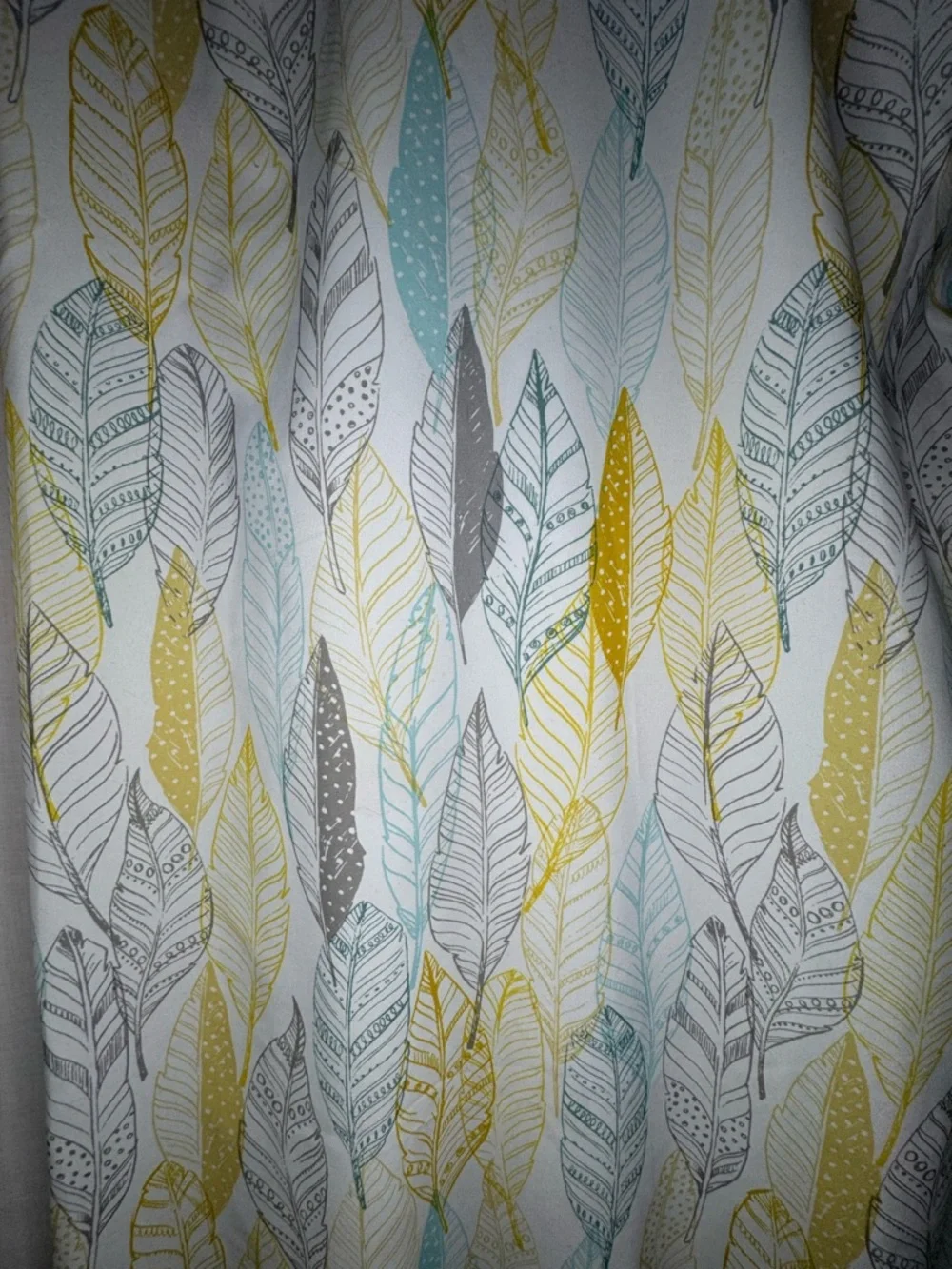 Feather Print Shower Curtain in Yellow, Teal & Gray